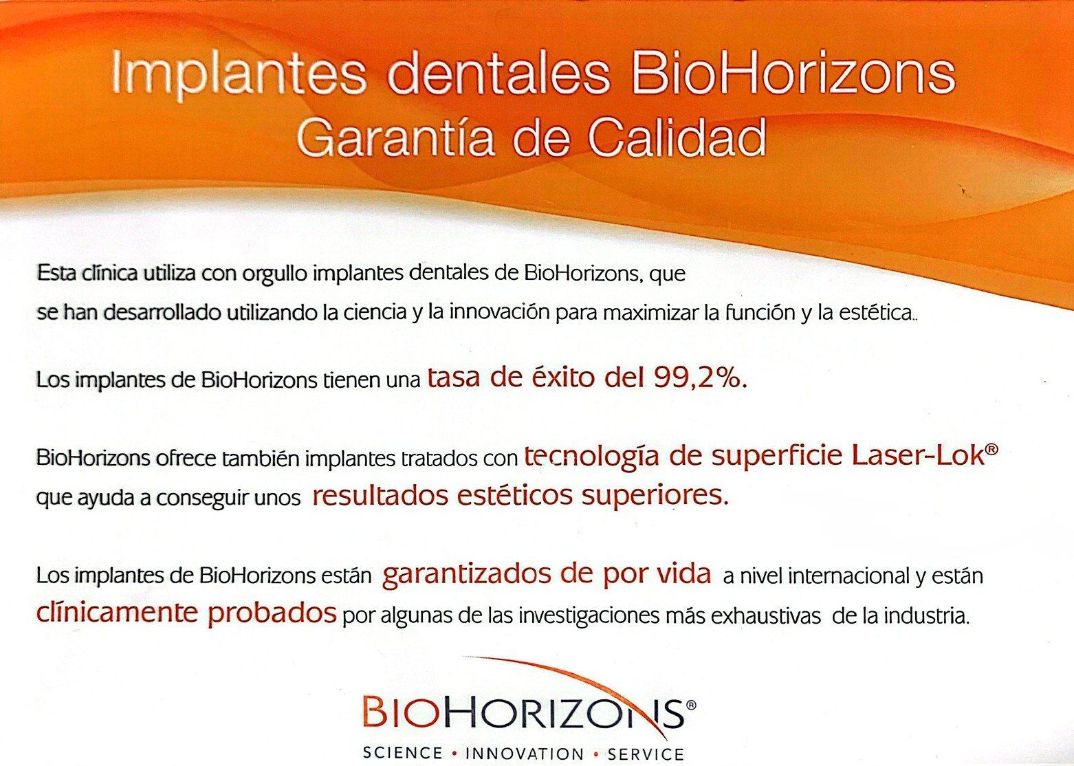 Implantes dentales BioHorizons - Garantía de Calidad